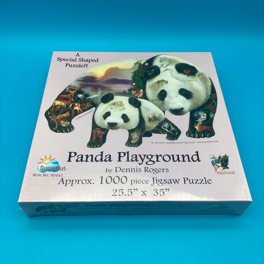 2008 Sunsout Panda Playground Special Shaped 1000 Piece Jigsaw Puzzle New Sealed